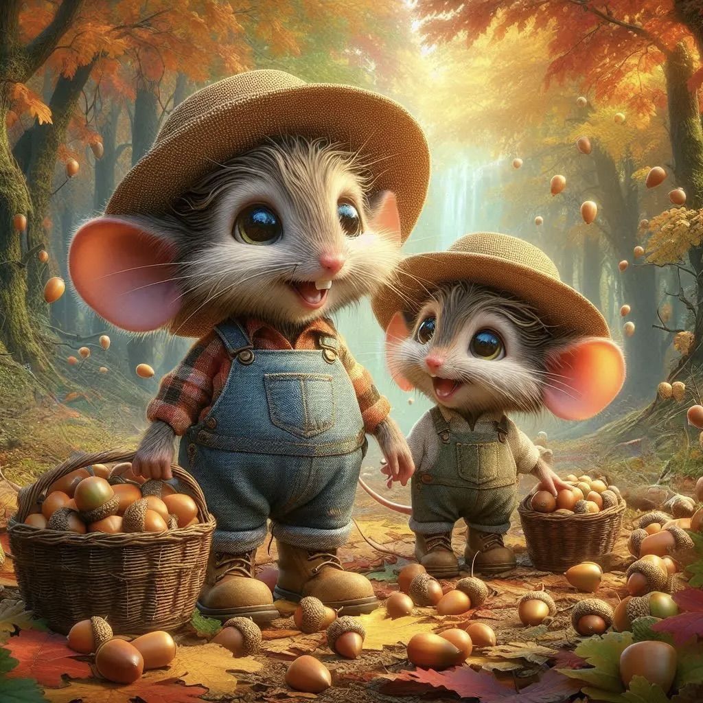 Mice harvesting acorns 3
