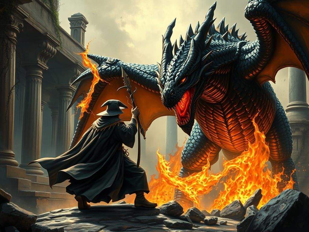 wizard and dragon combat