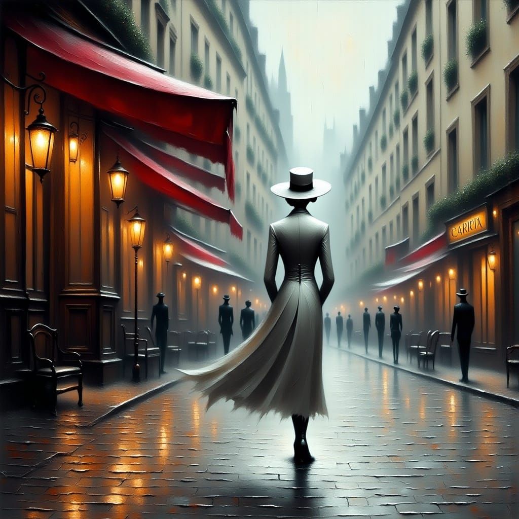 <lora:Black Fantasy:1.0> When the Rain begins to fall Glossy Oilpainting 
