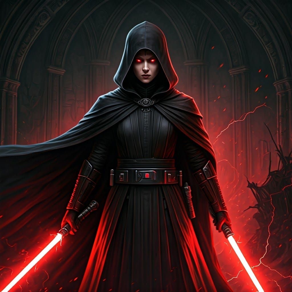 Dark Sith Warrior Ignites Red Lightning Against Ruined Galax...