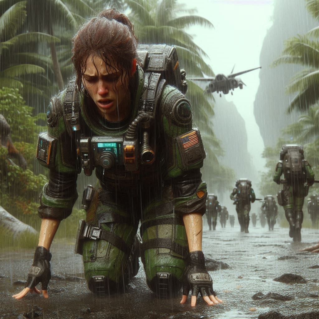 A female Space Marine of Scottish origin on an endurance mar...