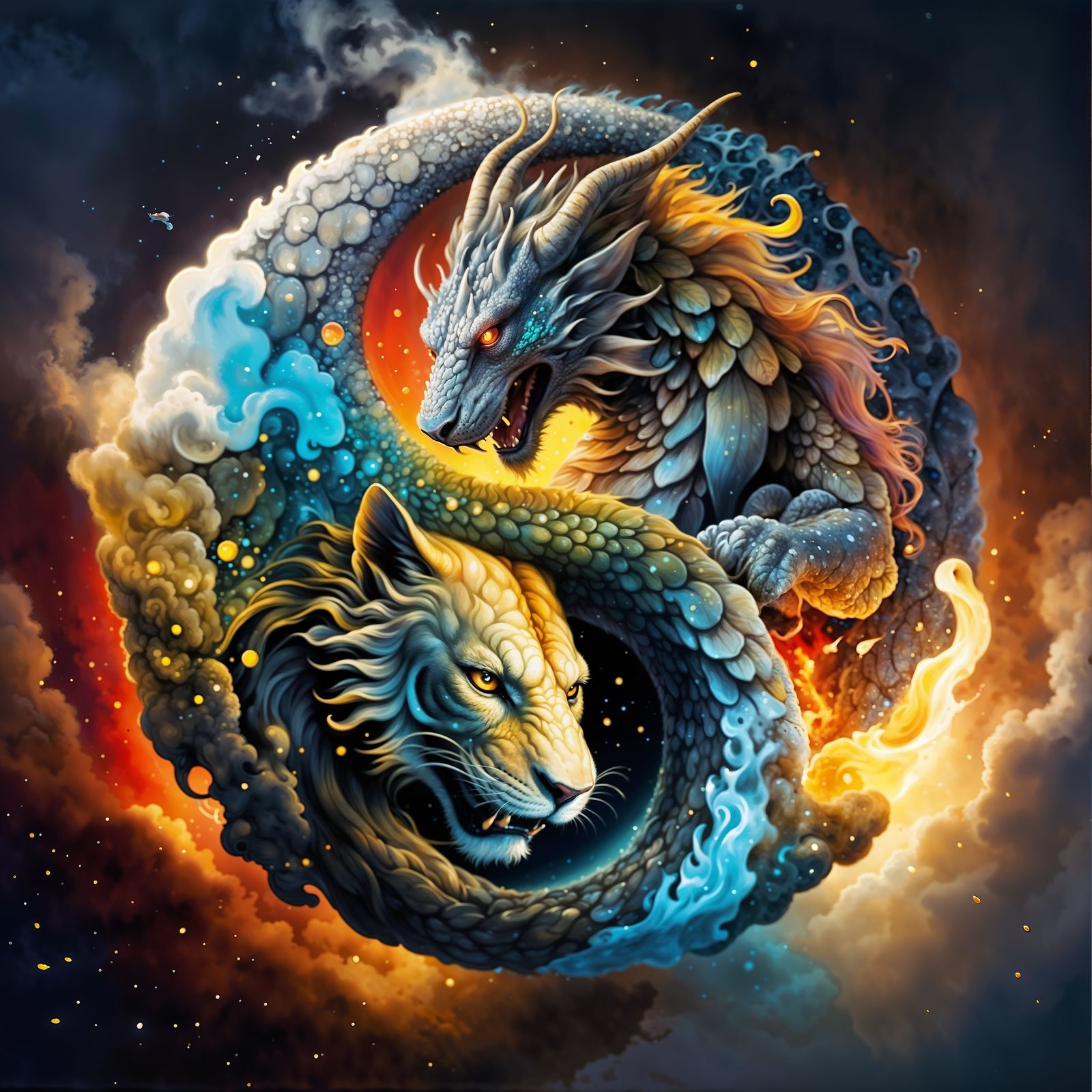 Yin Yang- Lion & Dragon