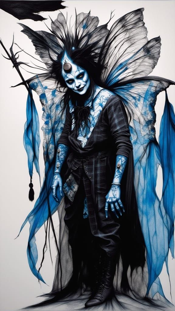 <lora:Dark Beings:1.0>  Imagine a mischievous supervillain Dark fairy  with the ability to manipulate Rorschach ink blots, wreaking havoc in...