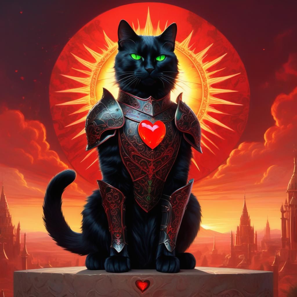 a majestic black cat in intricate armor