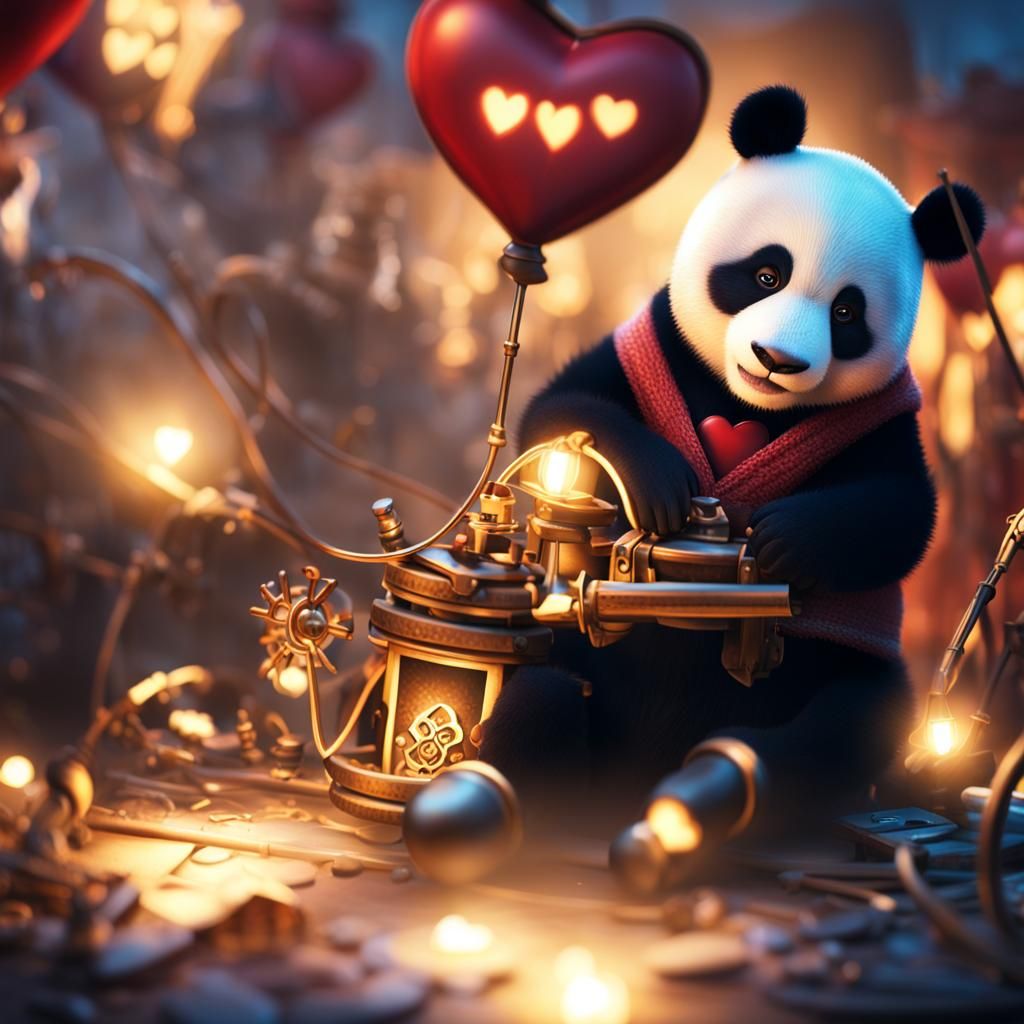 Panda Bear with Heart Tools in Golden Light