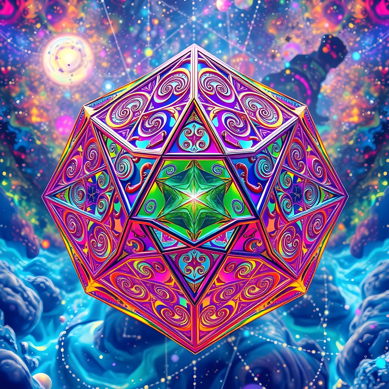 Vibrant Cosmic Grid in Holographic Style - AI Art