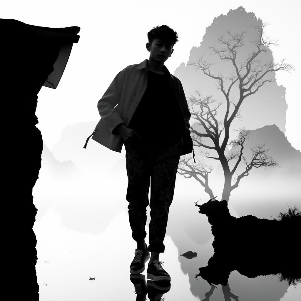 Black and white photo A stunning double exposure combines th...