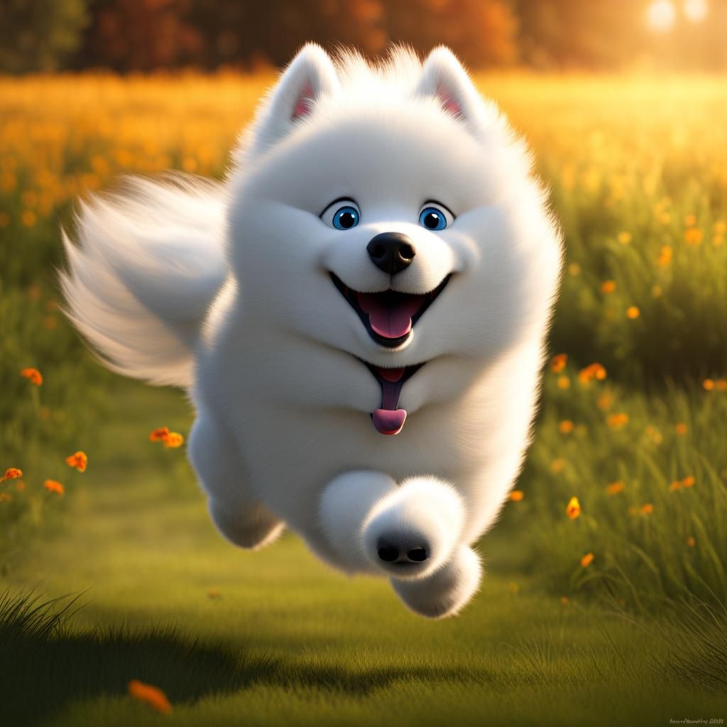 Jumping samoyed Pixar style