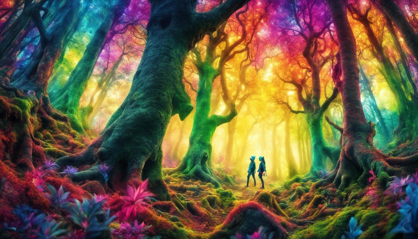 wood elves having psychedelic daydreams in a psychedelic fan...