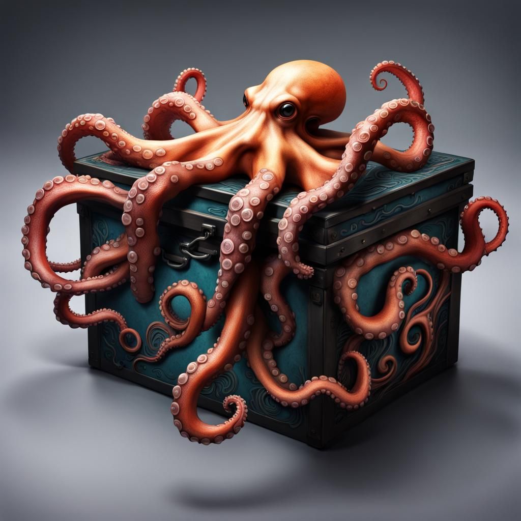 Box made with octopus head on lid, 3d tentacles  going down ...