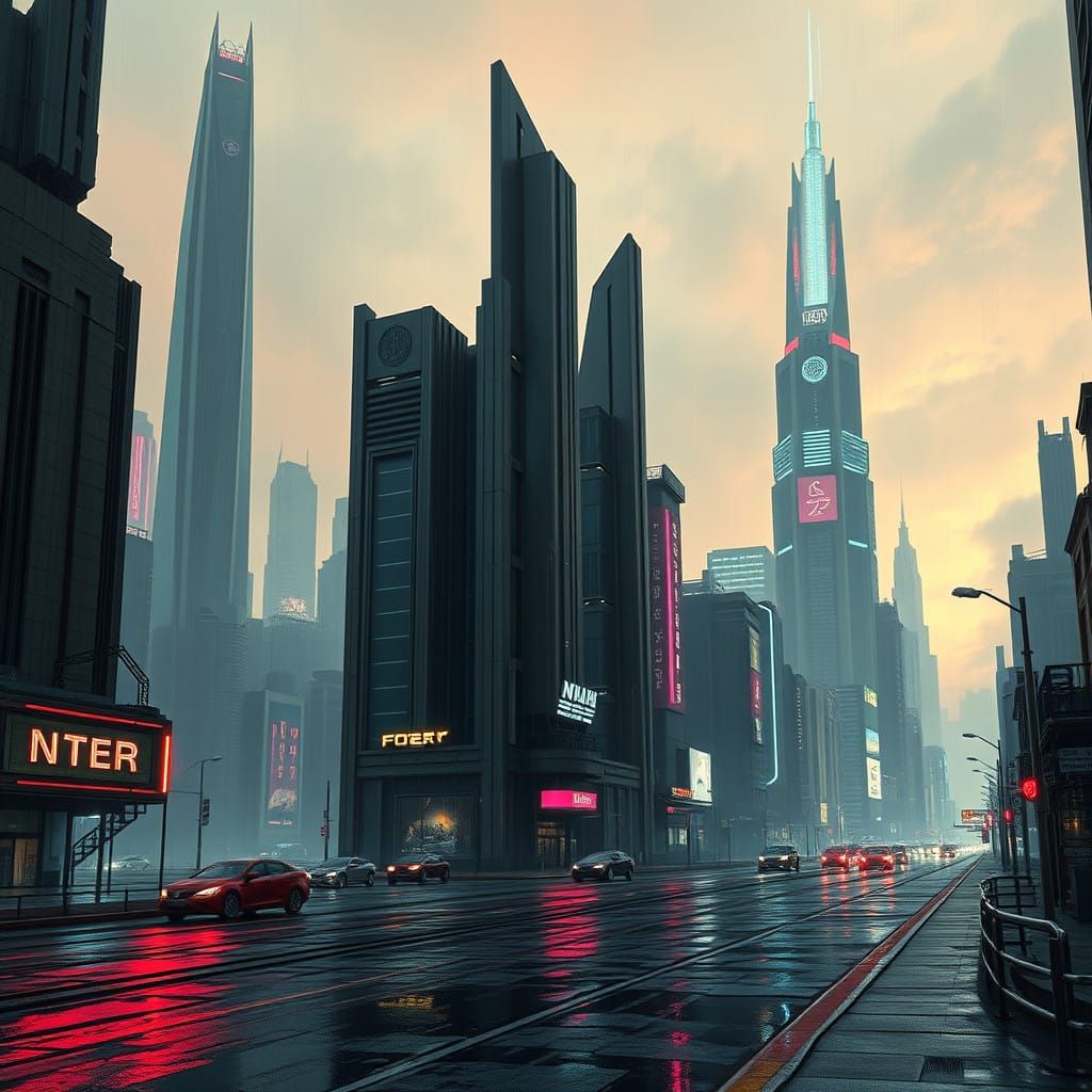 Sleek Cyberpunk Metropolis in Deep Blues and Neon Accents