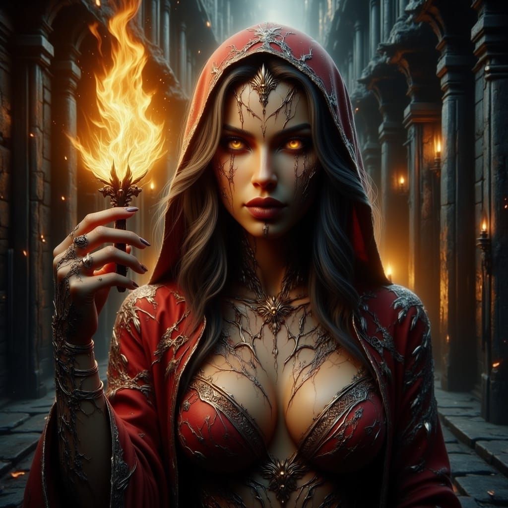 Priestess Holding a Glowing Flame: Professional Photography
