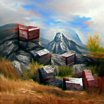 crates mountain realistic painting