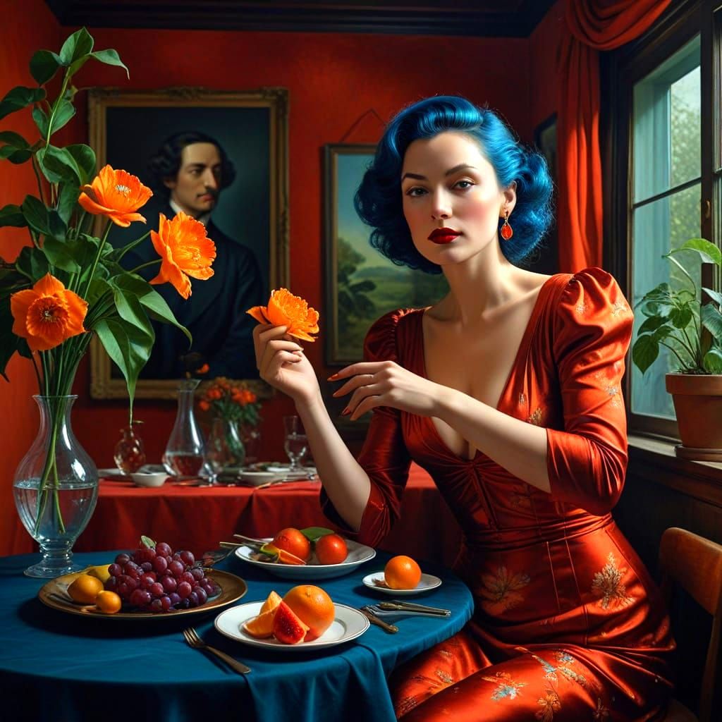 Surreal Lady in a Vibrant Dreamscape