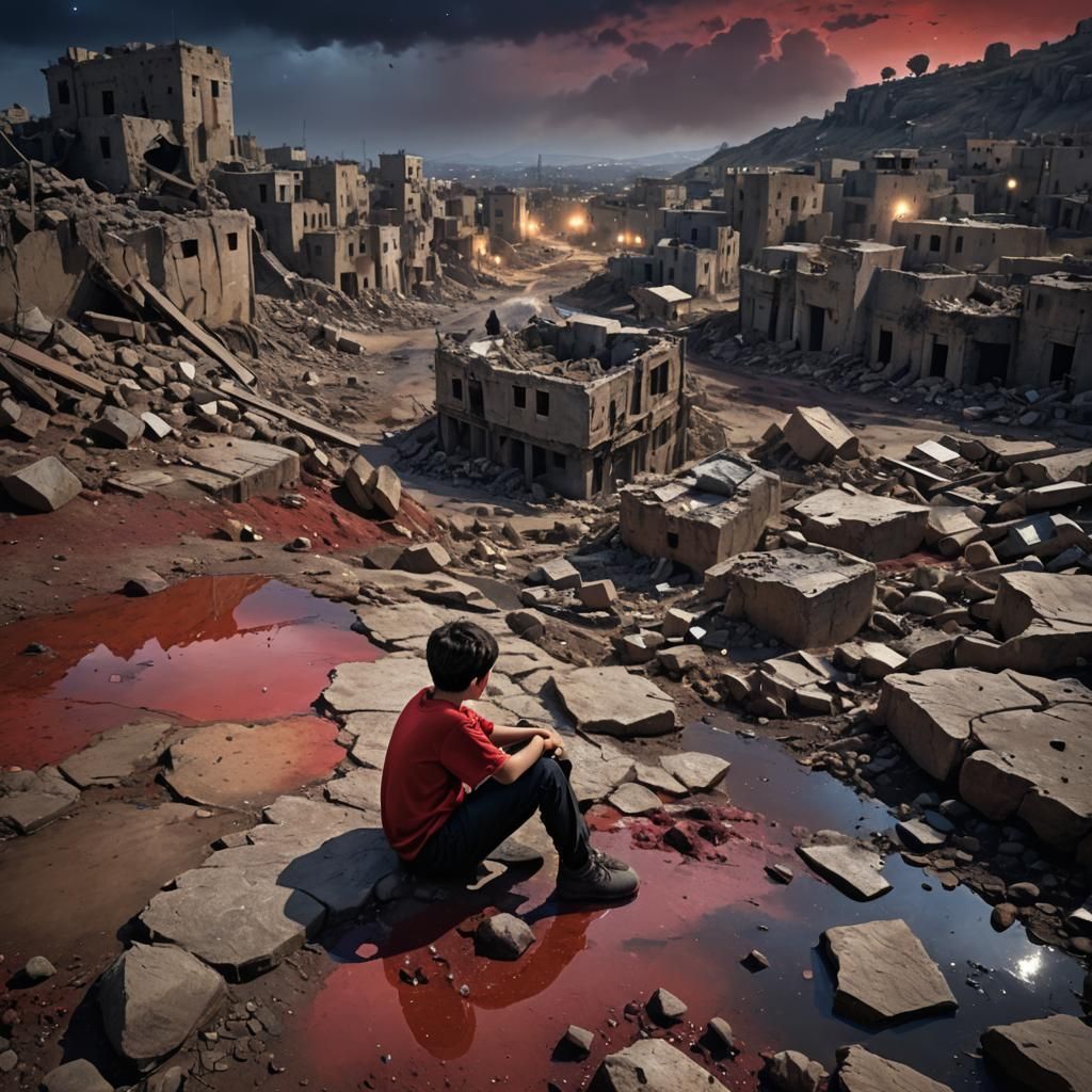 Hopeful Boy in War Landscape: Fantasy Concept Art