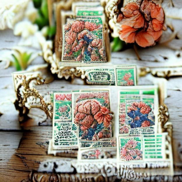 Vintage floral postage stamps intricately detailed - AI Generated