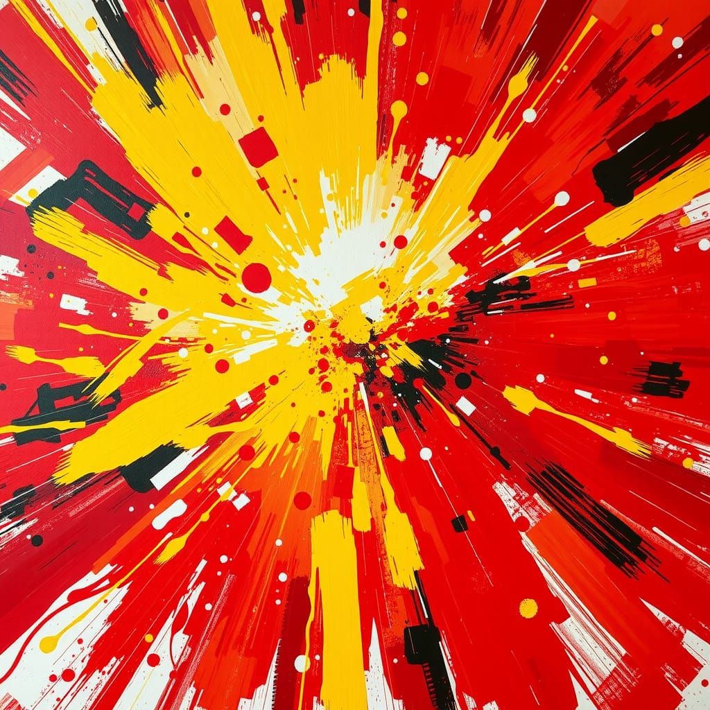 Abstract Explosion with Red and Yellow Brushstrokes