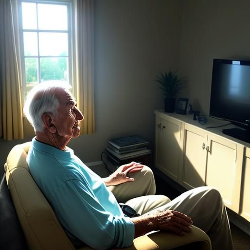 Old man watching a movie in one room # young woman watching a movie in ...