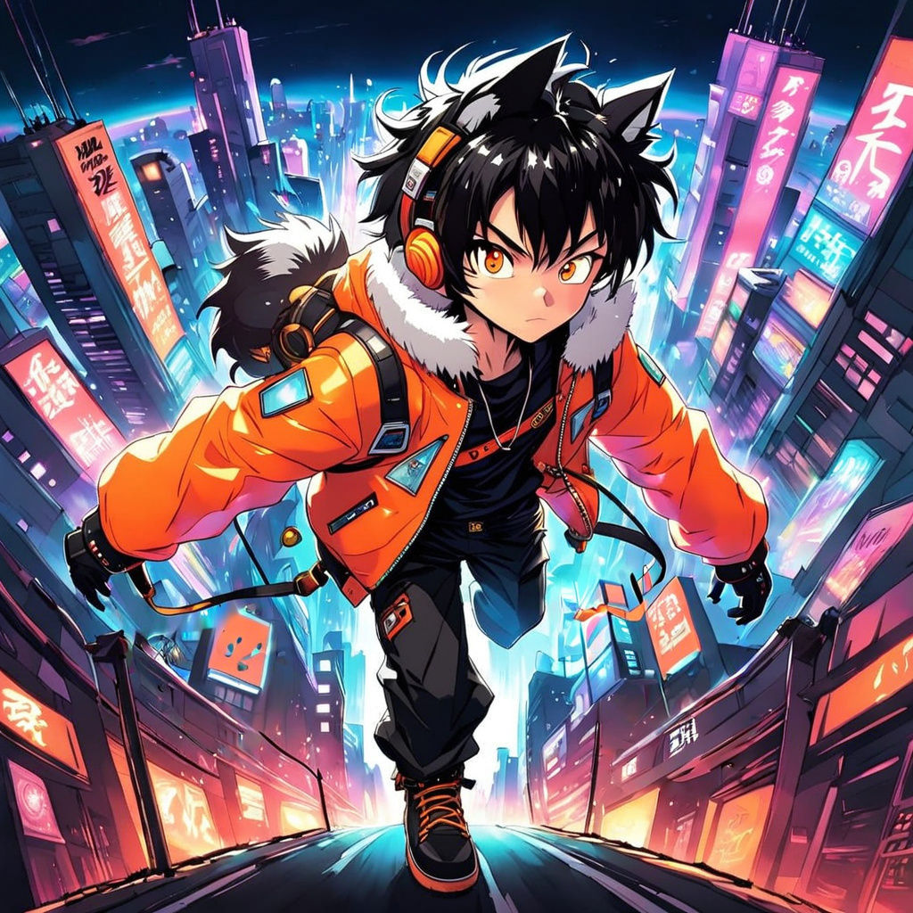 Anime Boy in Neon Fisheye