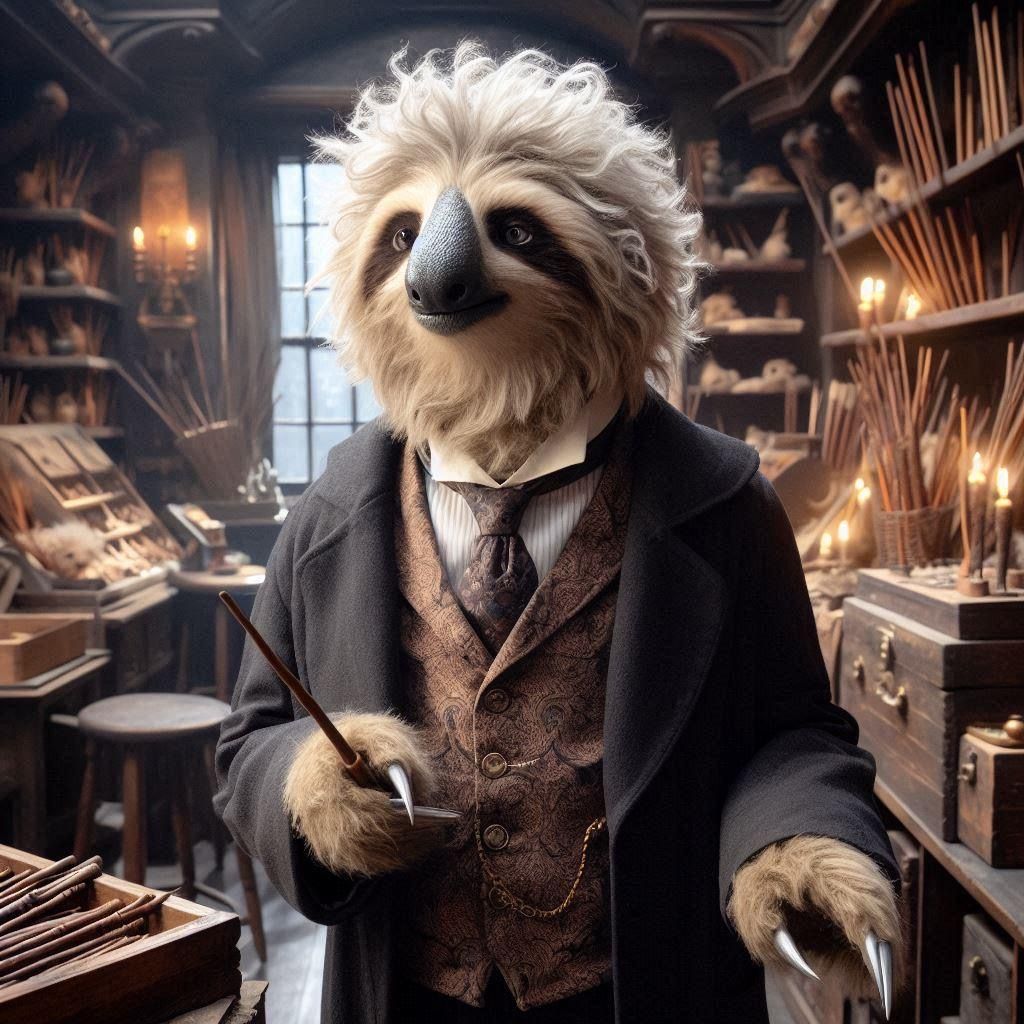Slothrrick Ollivander, wandmaker, from “Harry Potter”