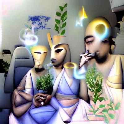 Enlightened Beings Smoking Ephemeral Herbs