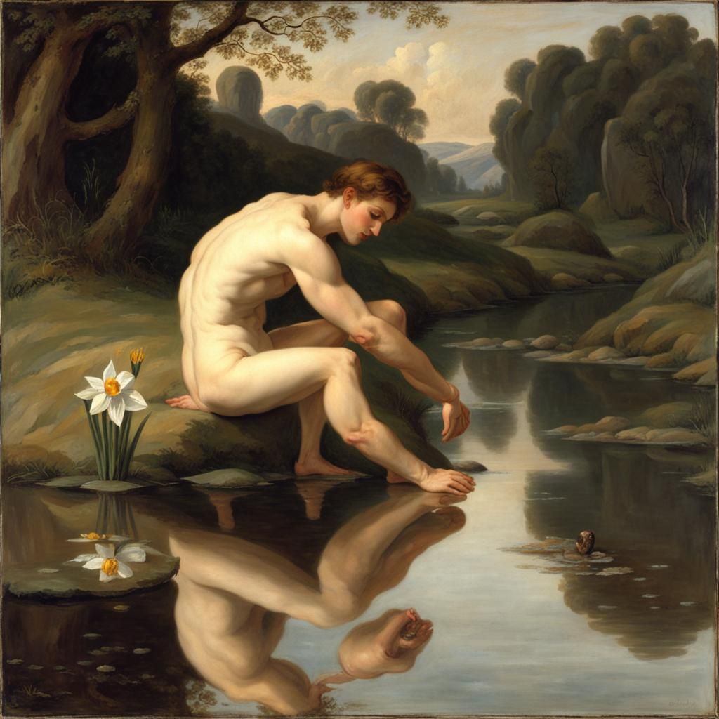 Narcissus admiring his reflection in water 