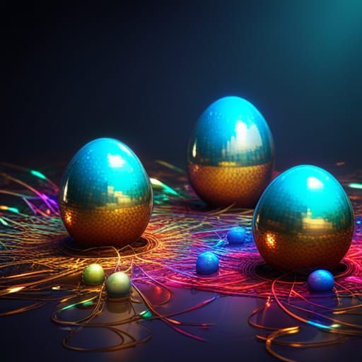 decorated eggs; sparkles; 

triadic colors ; gold and teal ;...