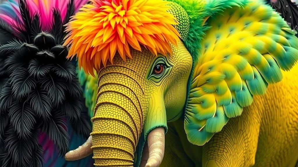A colorful feathers elephant  by @Maryline Zeste-de-Citron