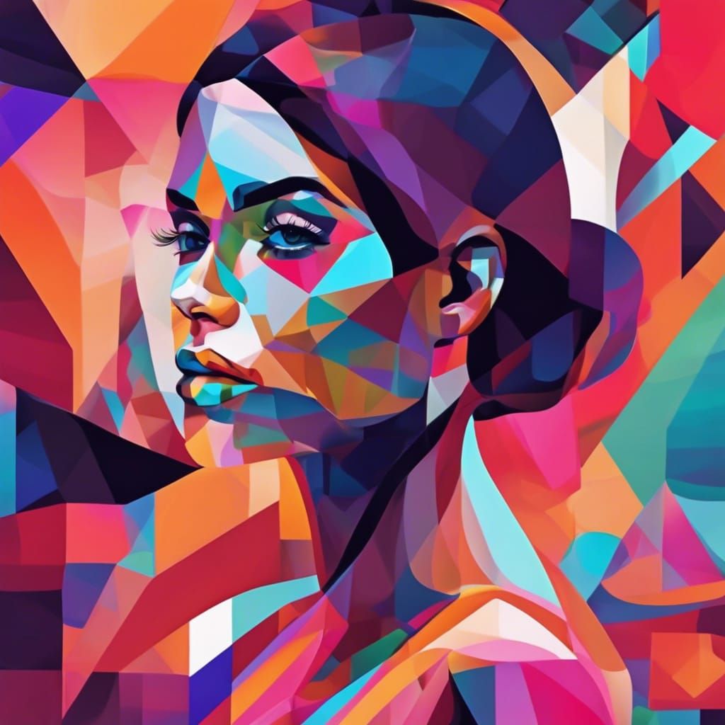 geometric abstracts art portrait.a beutiful woman.vibrant colors color graded geometric abstract art