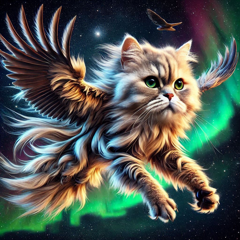 a fusion of a eagle and a cat.