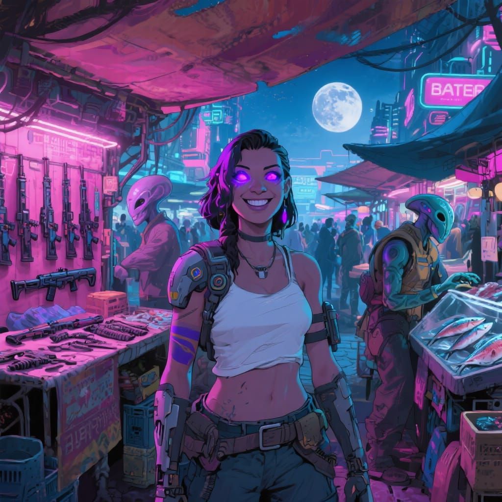 2/3 full body portrait of tali from mass effect, without a mask on, happy and calm expression, white skin, iridescent light purple eyes, bac...