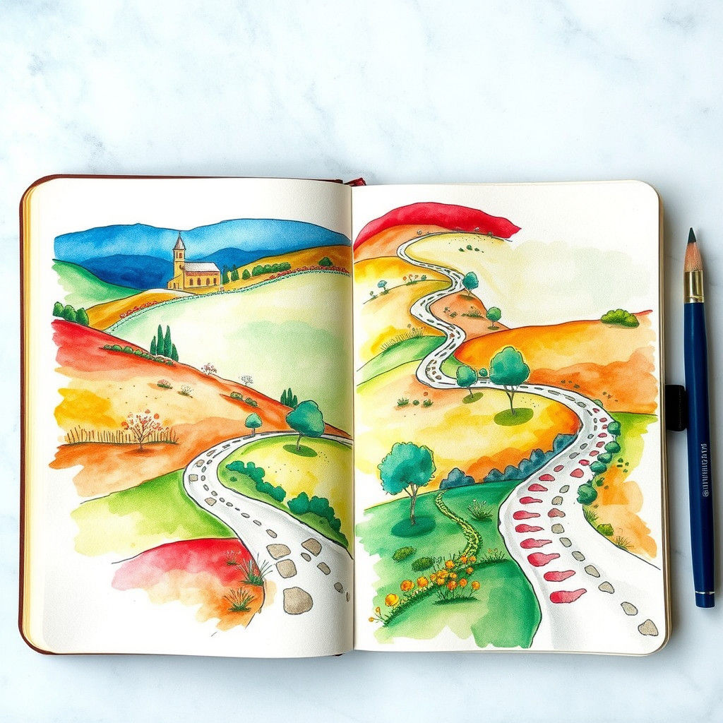 Watercolor Travel Journal with Winding Roads