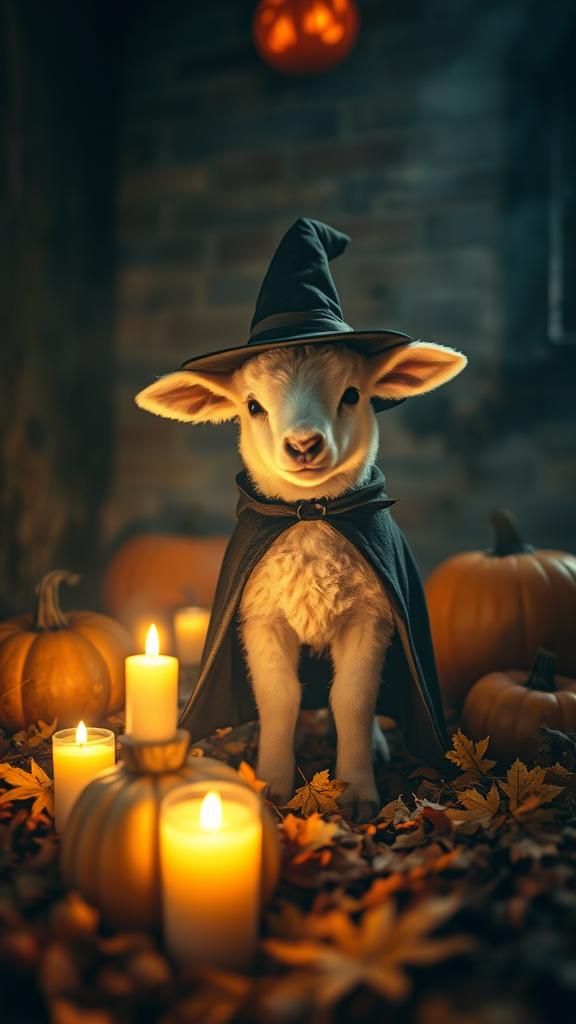 Cute lamb dressed for halloween