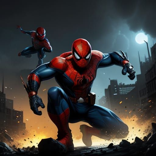 Commando Soldier and Spider-Man Battle Mario in Action Scene