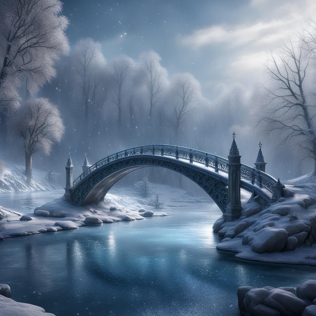  bridge made out of ice over a river  by @Jasmine Maksymchuk