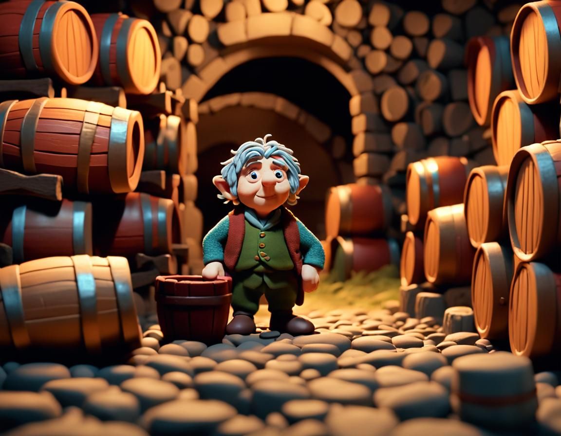 Bilbo Baggins in the Elvenking's Wine Cellar
