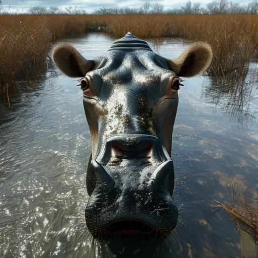 a close up portrait of a hippopotamus in the water <lora:MJ6 Animals:1.0> a high-resolution, photorealistic image that exhibits hyperrealism...
