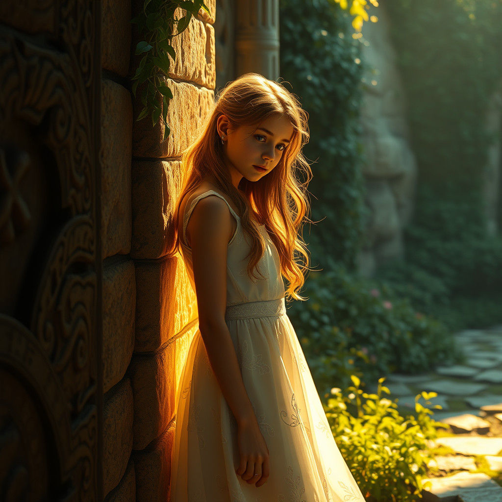 Mystical Girl in Art Nouveau Style, Golden Light