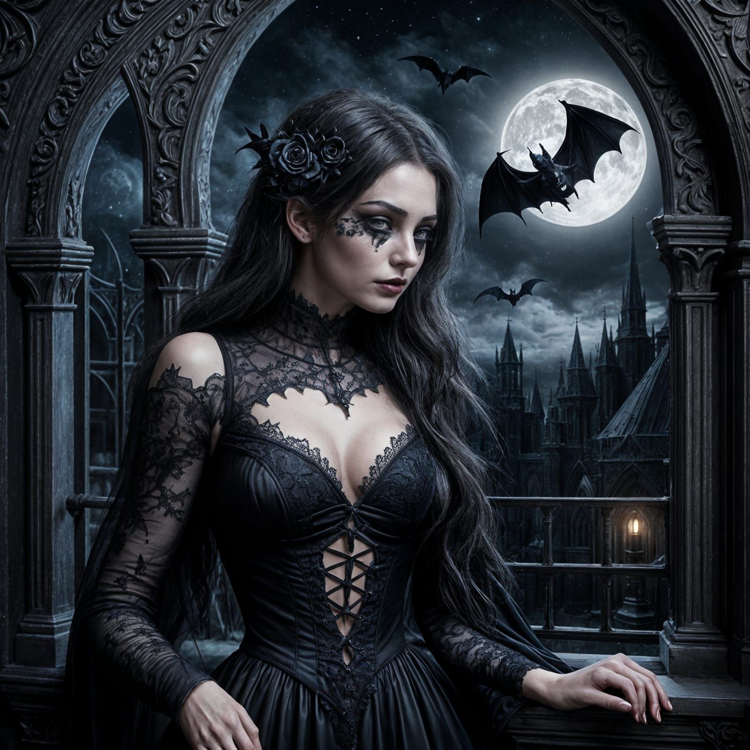 Gothic Woman in a Gothic Window
