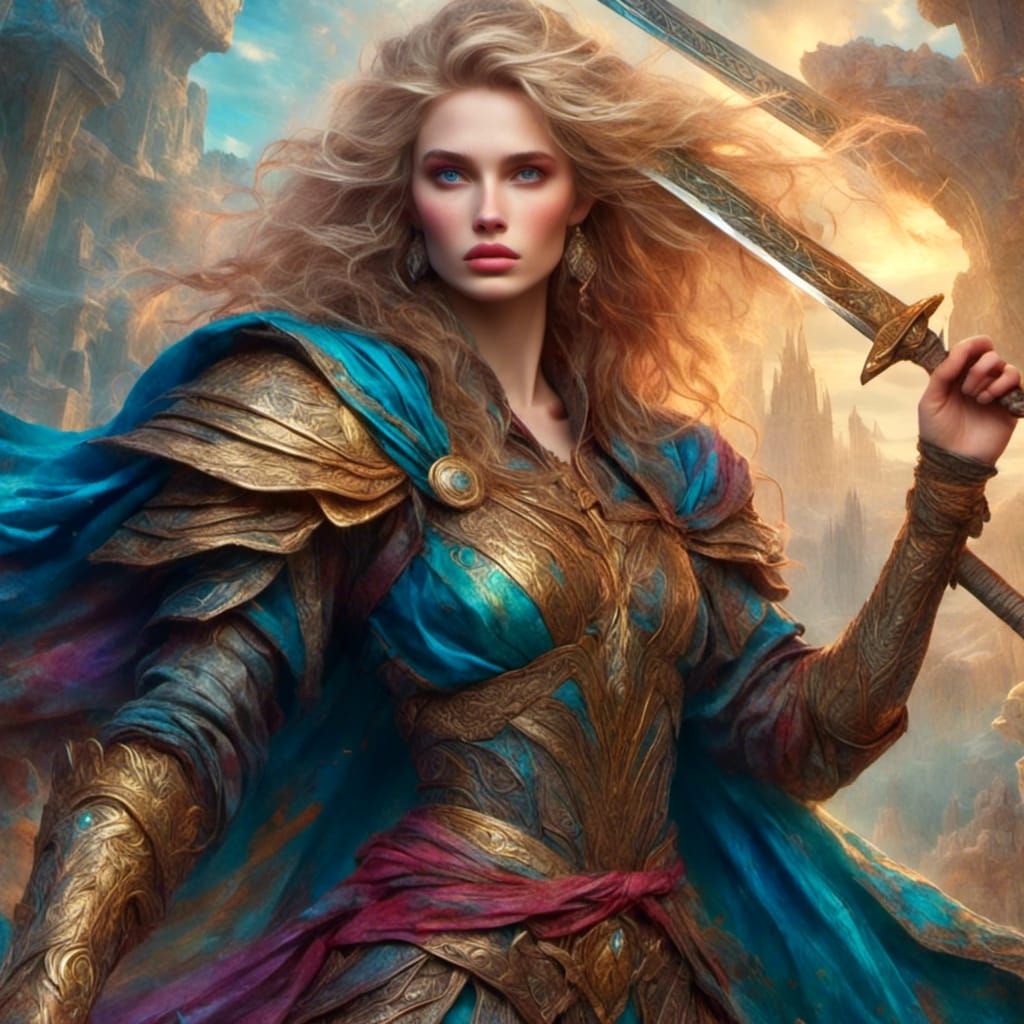 Hero with Sword: Vibrant Oil Painting Concept Art