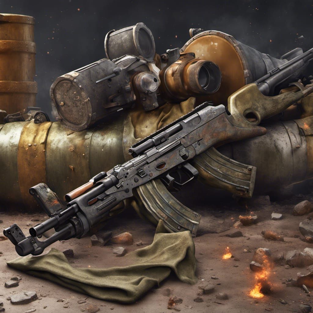 scoped ak 47 with drum mag and silencer
