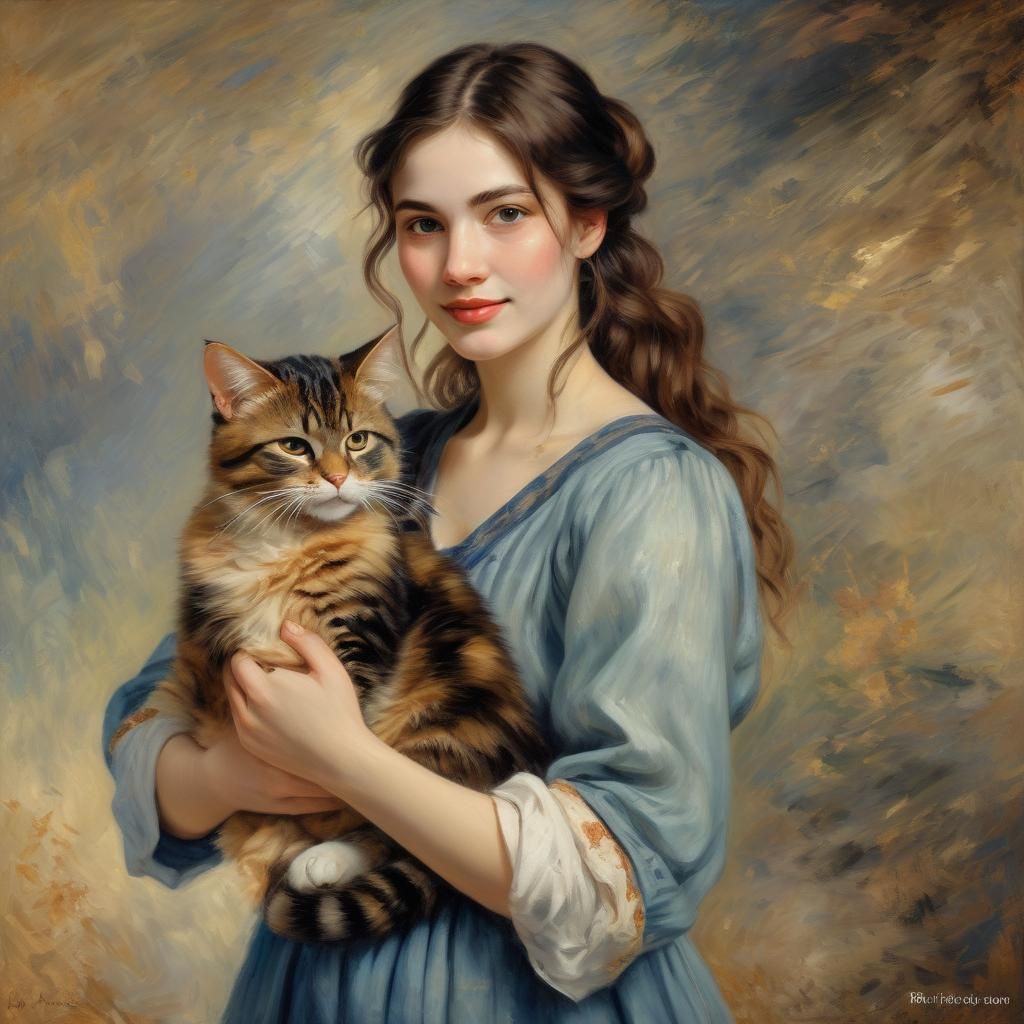 Woman with Cat: Impressionist Oil Painting Portrait