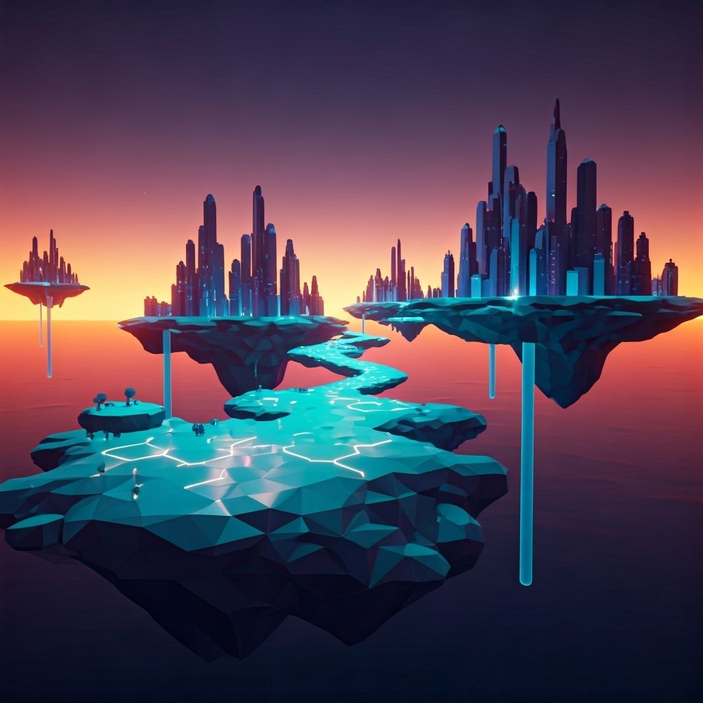 Dreamlike Low-Poly Cityscape with Floating Islands