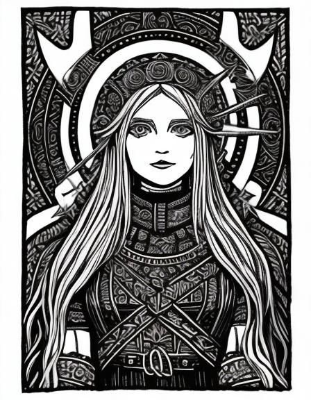 viking goddess hel, goddess of death, black and white, simple stitched ...