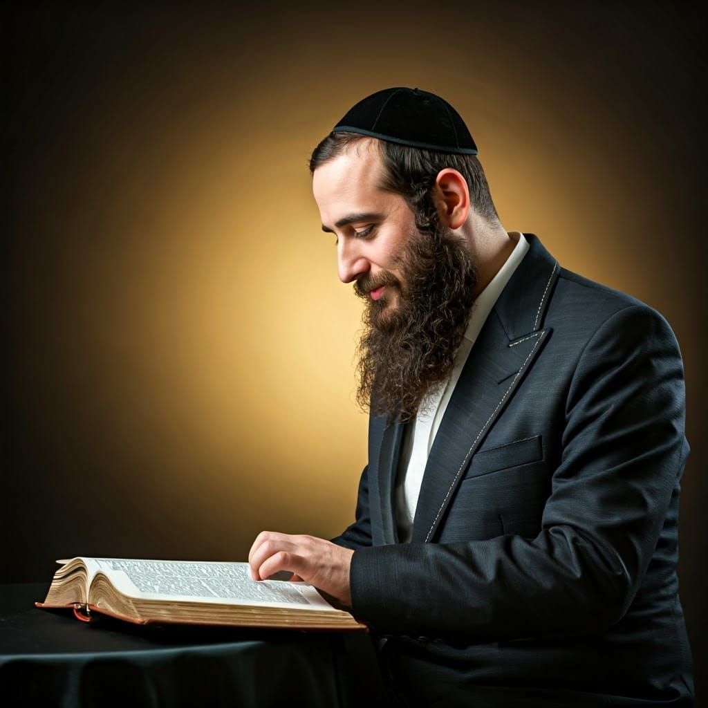 Serene Hasidic Man Studies Holy Book
