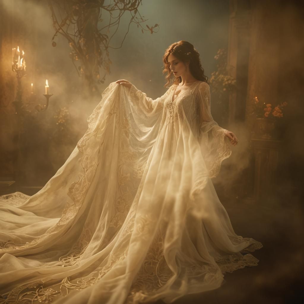 Ghosts fabric cloths, lace, art nouveau silks detailed matte painting