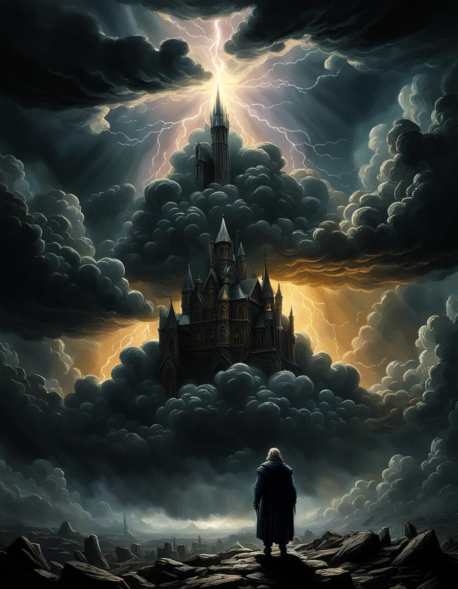 Mysterious Figures in the black cloud sky and dork wuman 😈 face in the cloudy lightning sky horror Gustave ...  by @Ar90