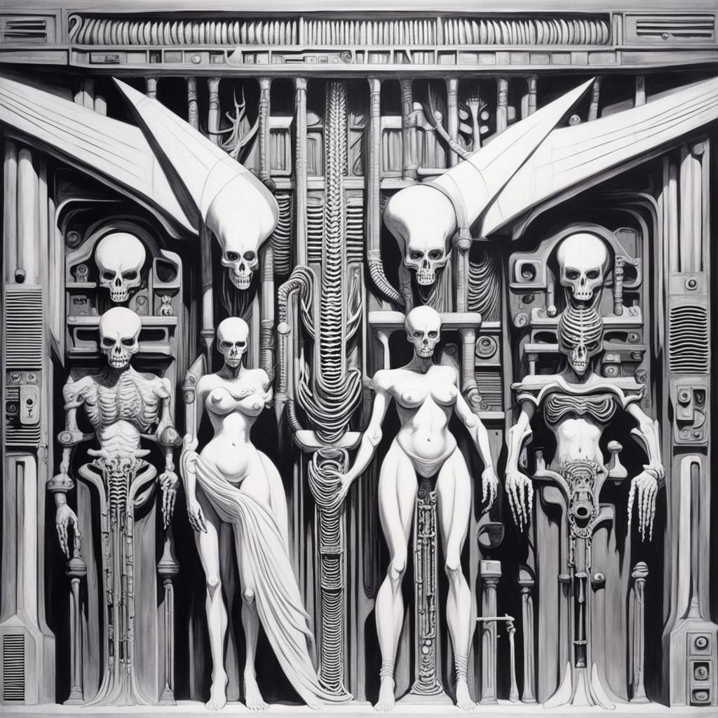 Rave club, grey white, H. R. Giger