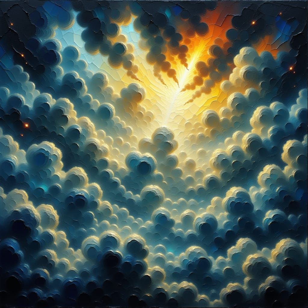 Dramatic Stormy Sky with Radiant Sunlight and Ominous Thunde...