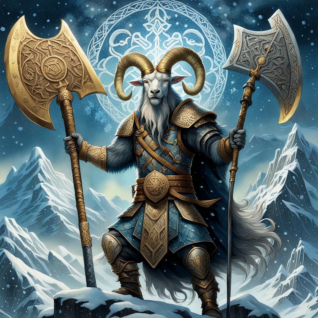 goat warrior wearing viking armor, beautiful, highly detailed and intricate, hypermaximalist, ornate, luxury, elite, ominous, haunting, matt...